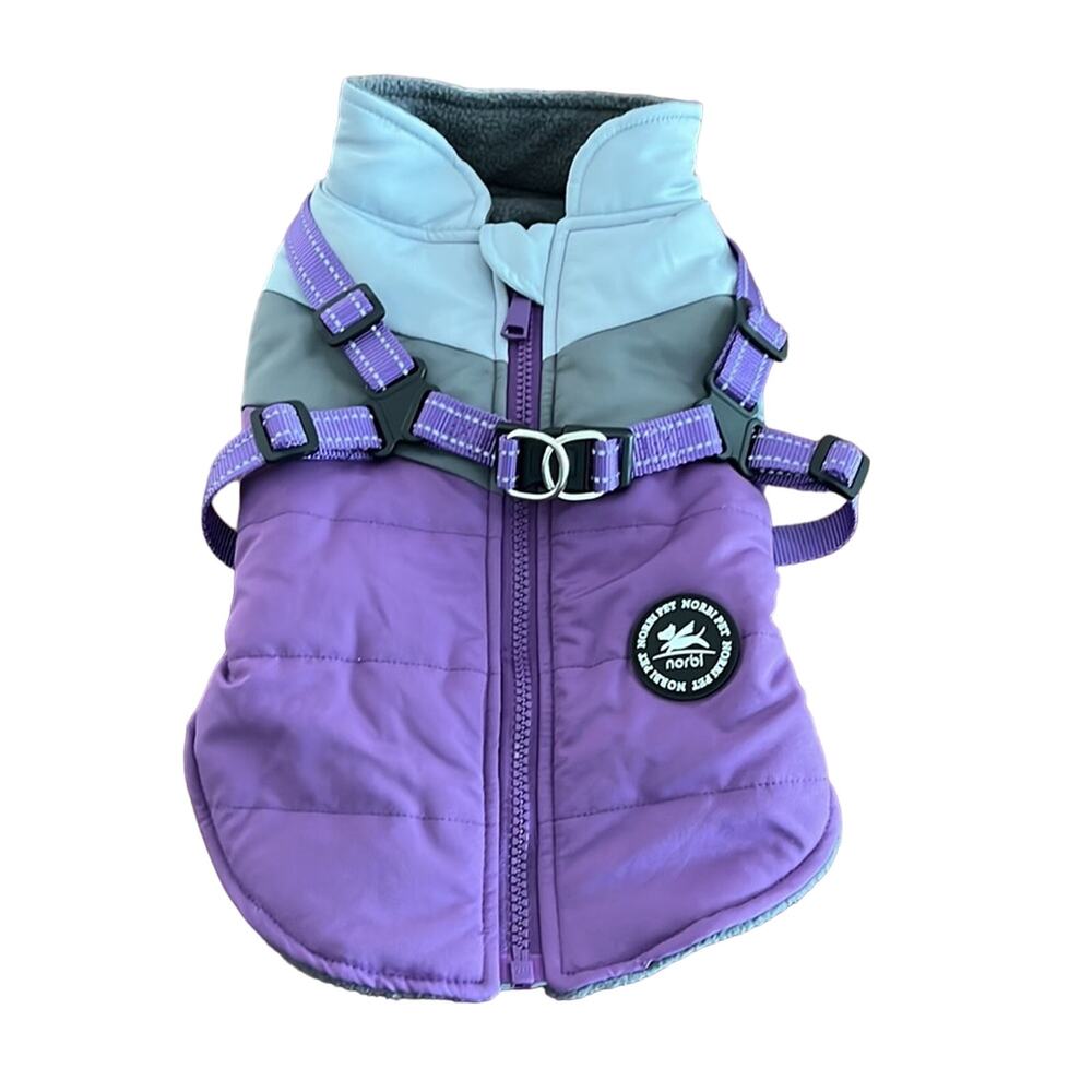 Norbi Purple Winter Dog Coat with Attached Harness Size M